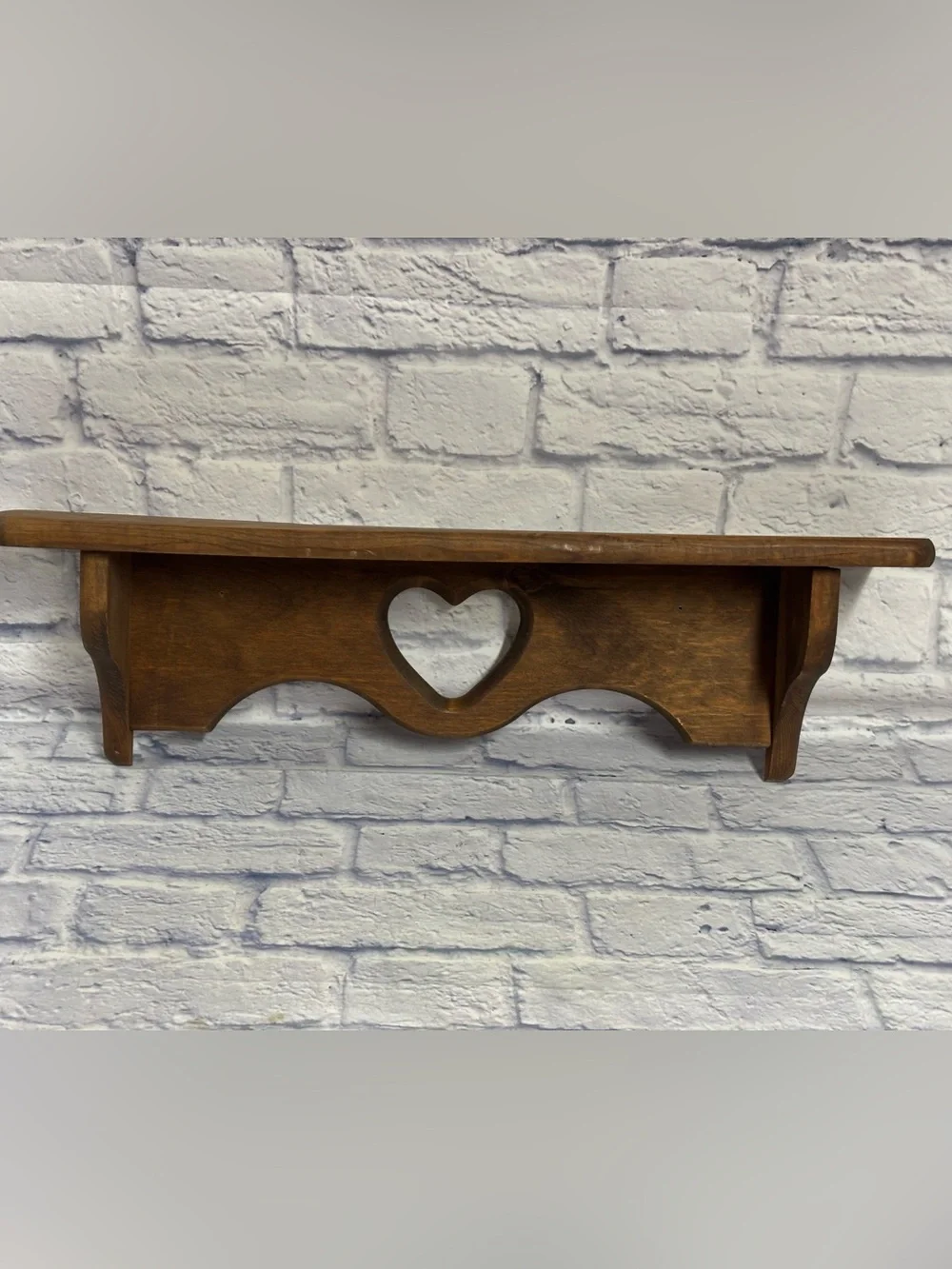 Vintage Wooden Wall Shelf • Heart Cutout • 24” • Primitive Peg Rack Cottage Core